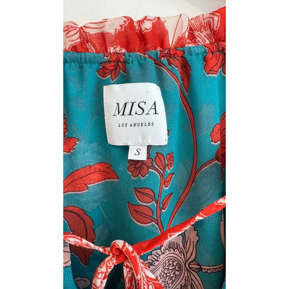 MISA Los Angeles Siena Top Floral Blouse Teal Long Sleeve Size Small - Picture 3 of 11